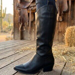 NWT Berness Black Western Knee High Cowboy Boots | 1.5" Block Heel